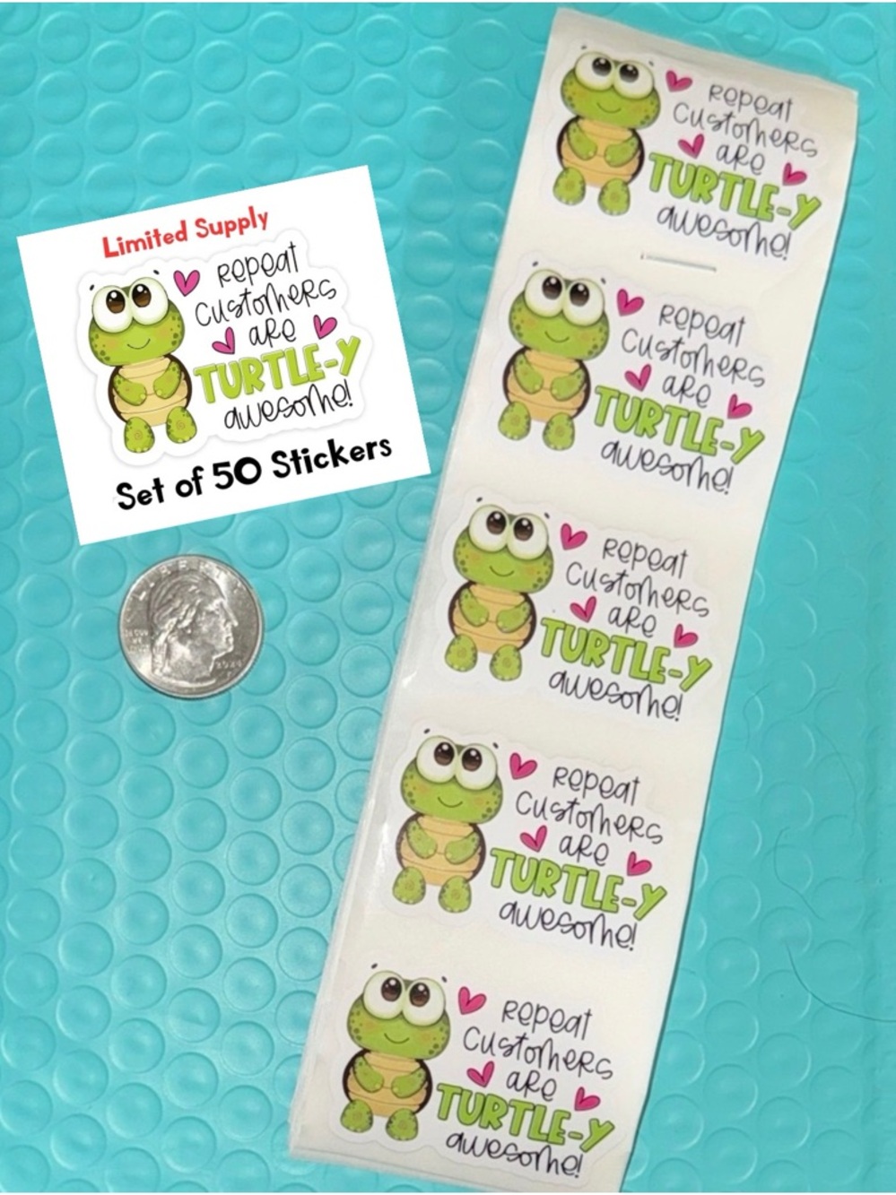 50 Thank You Cute Turtle Stickers Customer Appreciation